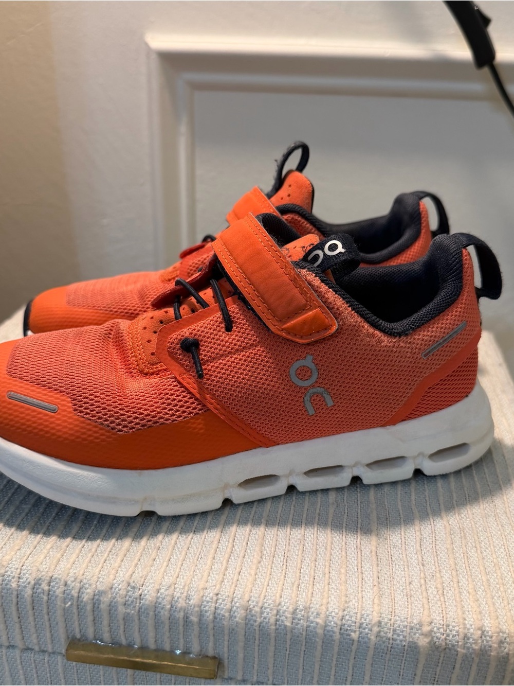 On Running Kids Orange Mesh Velcro Sneakers